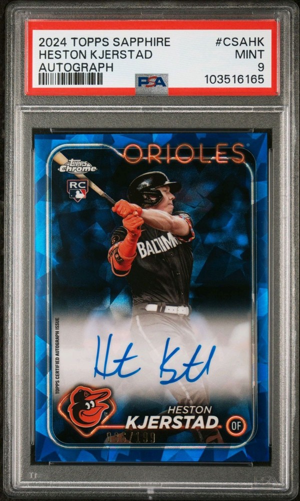 PSA 9 2024 Topps Chrome Sapphire Heston Kjerstad Auto RC Baltimore Orioles /199