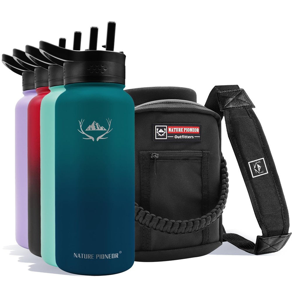 Insulated Water Bottles with Straw - 32oz Stainless Steel Vacuum Bottle with ...