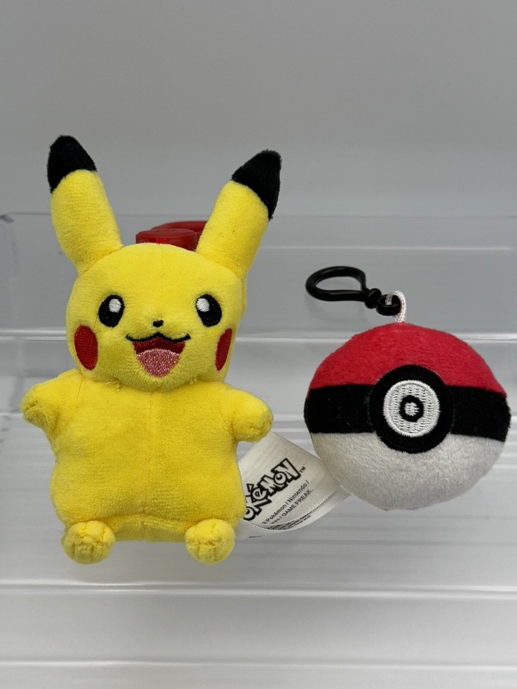 Pokémon Pikachu Plush Keychain 2022 Nintendo 4” Stuffed Animal Clip & Pokeball