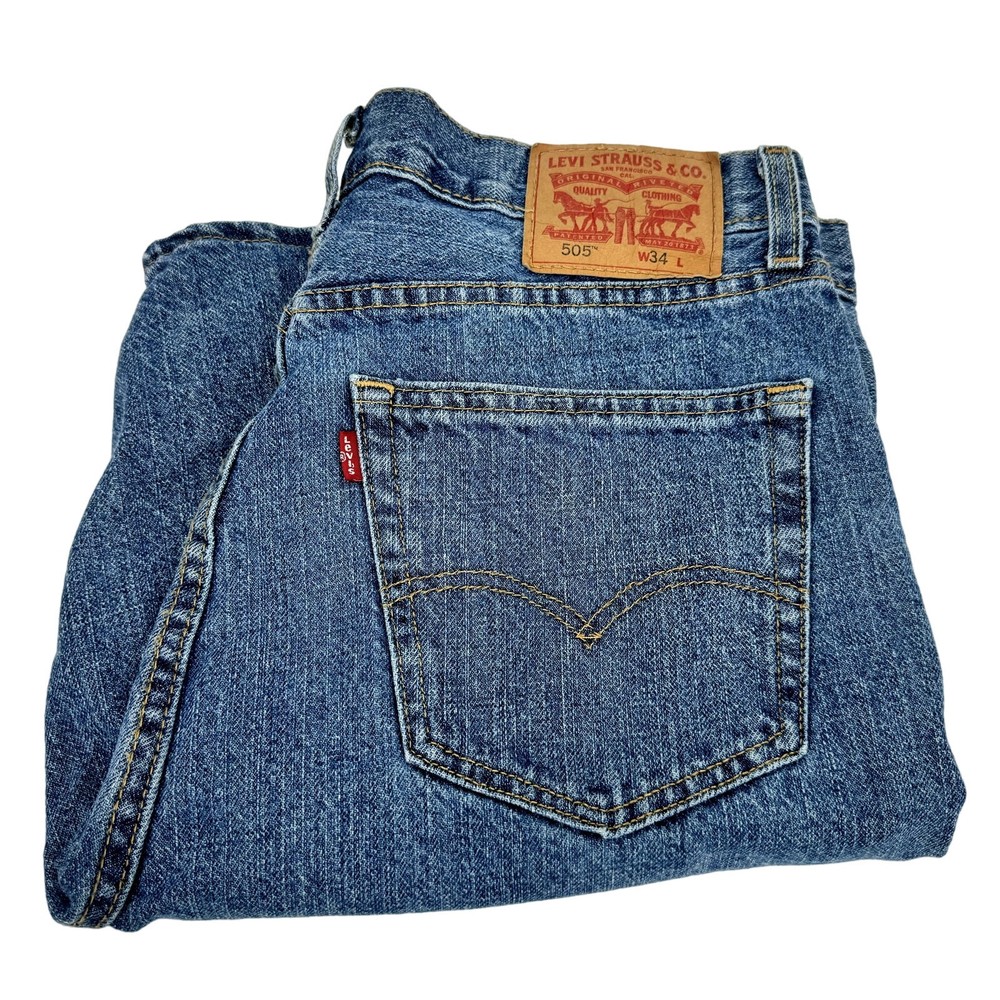 Levi's 505 Jean Shorts Mens 34 (33x9.5 ACTUAL) Jorts Regular Fit Blue Denim