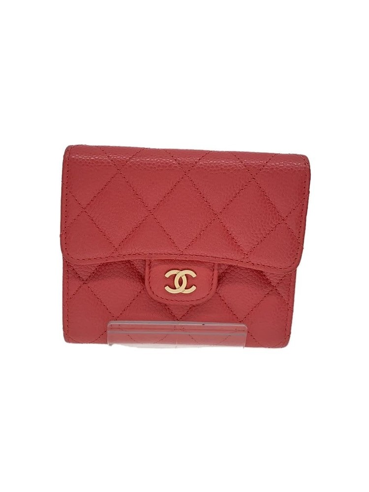 CHANEL Compact Wallet Matelassé Caviar Leather CC Pink Pre-Loved Good Condition!