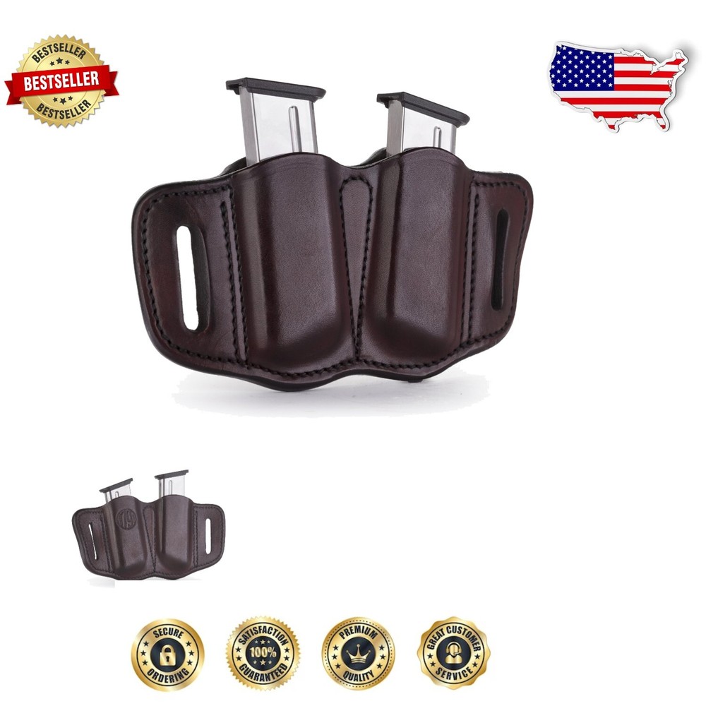 American Made Double Mag Pouch for Belts - Premium Durable Leather Construction