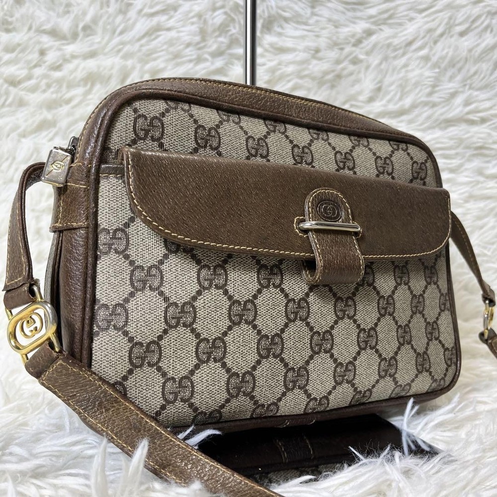 Vintage Gucci GG Supreme PVC Shoulder Bag Leather Crossbody Pre-Owned