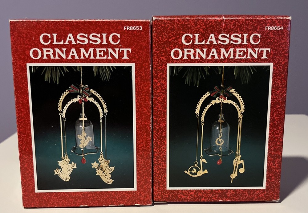 Wang's International Classic Glass Christmas Bell Ornament Set FR8653 FR8655