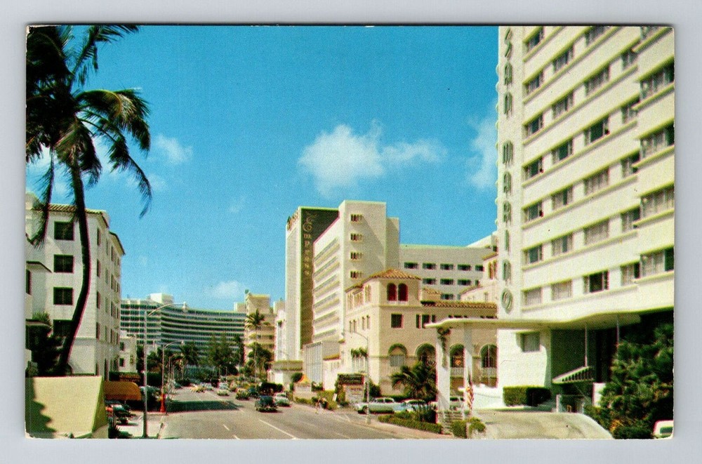Miami Beach FL-Florida, Hotels along Collins Ave, Vintage Postcard