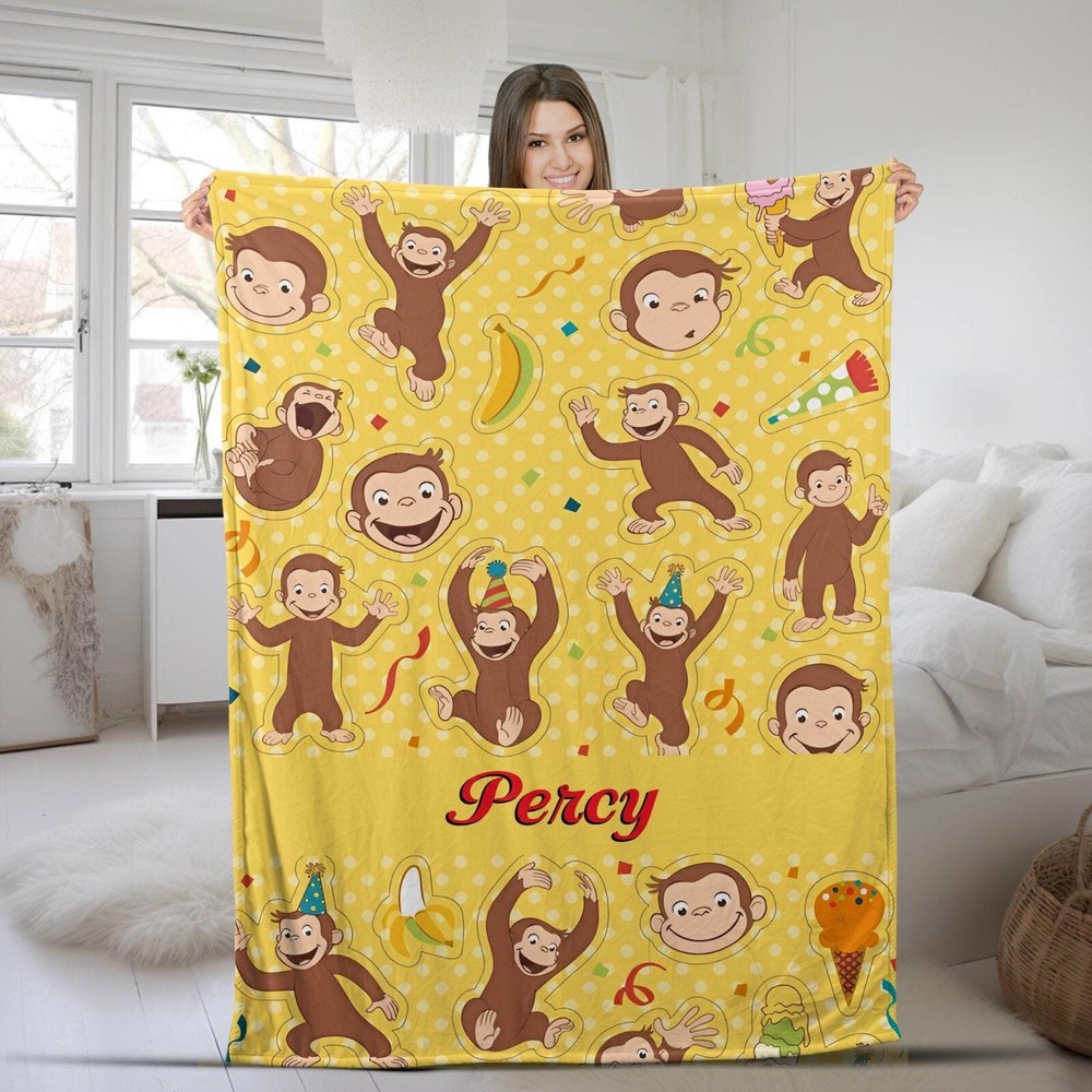 Personalized Curious George Custom Name Blanket for Kids  