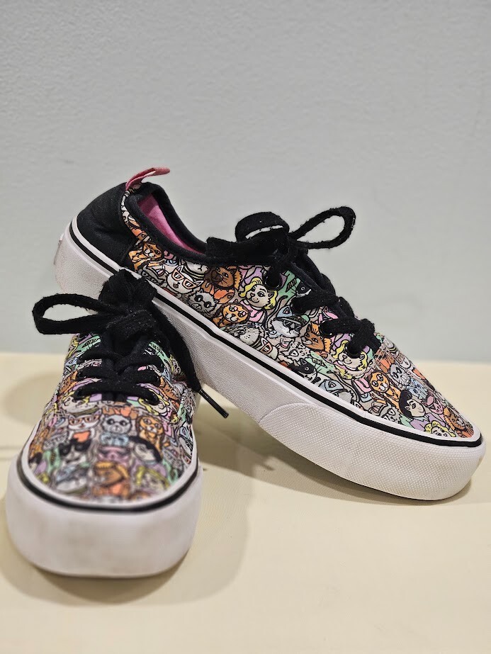 SKECHERS BOBS CAT PRINT CANVAS SNEAKERS WOMENS 8 KITTENS VEGAN SHOES