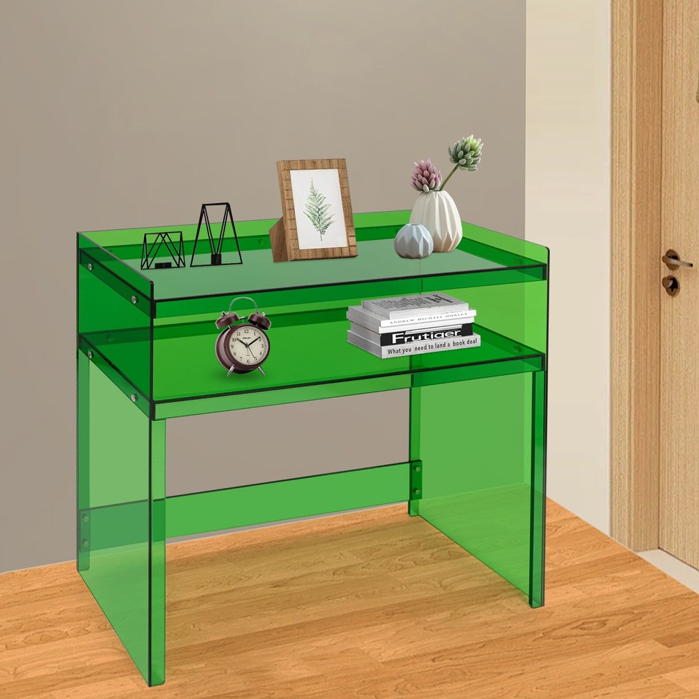 Acrylic Small Entryway Table with Open Shelves 100x30x80cm Modern Desk