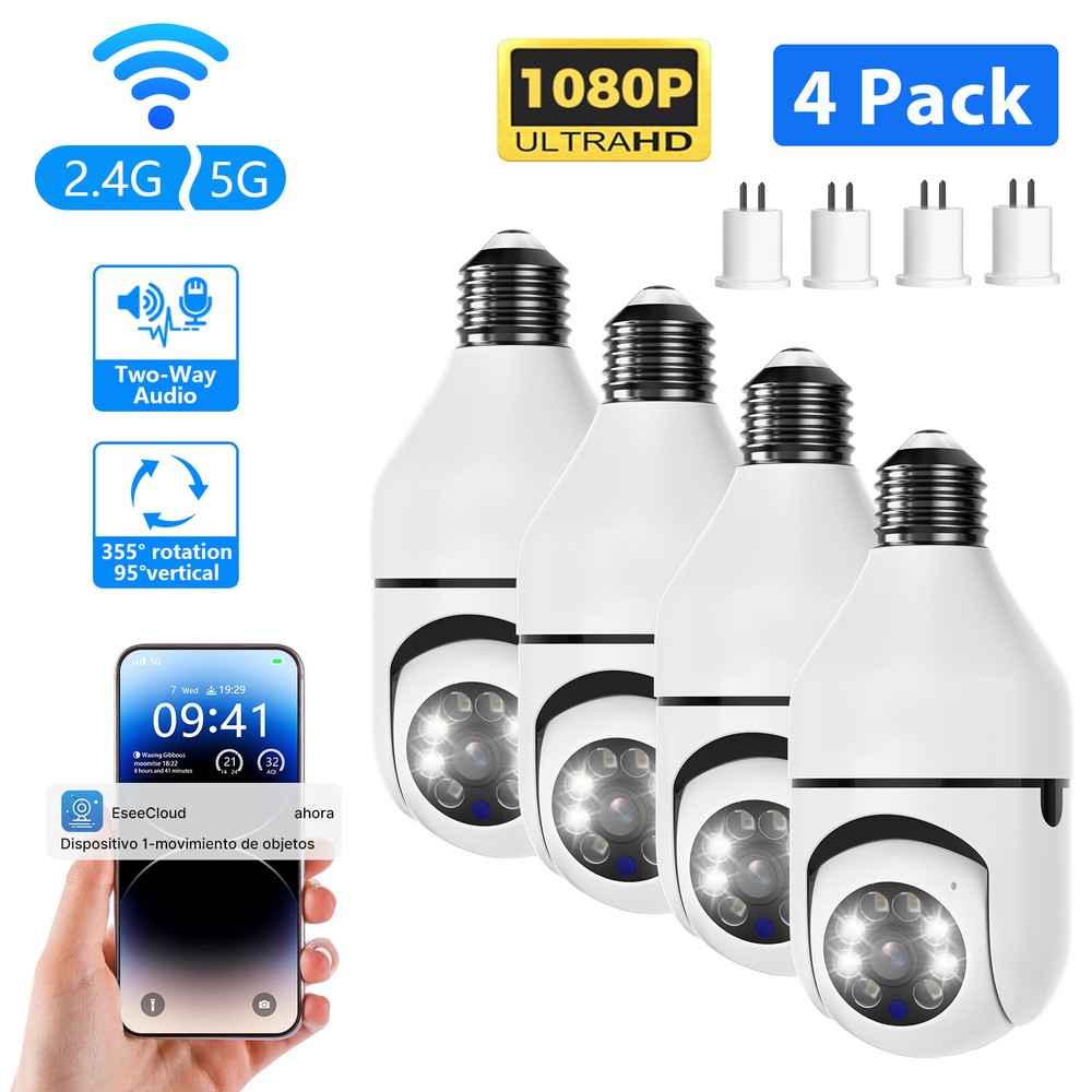 4PCS 3MP Wireless 5G/2.4 WiFi Security Light Bulb Camera Night Vision Easy Use