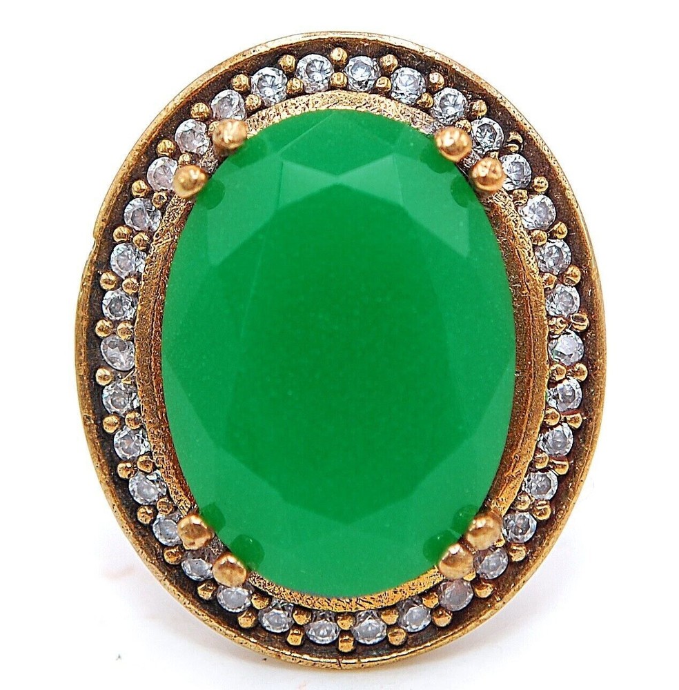 12CT Emerald & 925 Sterling Silver Ottoman Empire Style Ring Size 7.5  