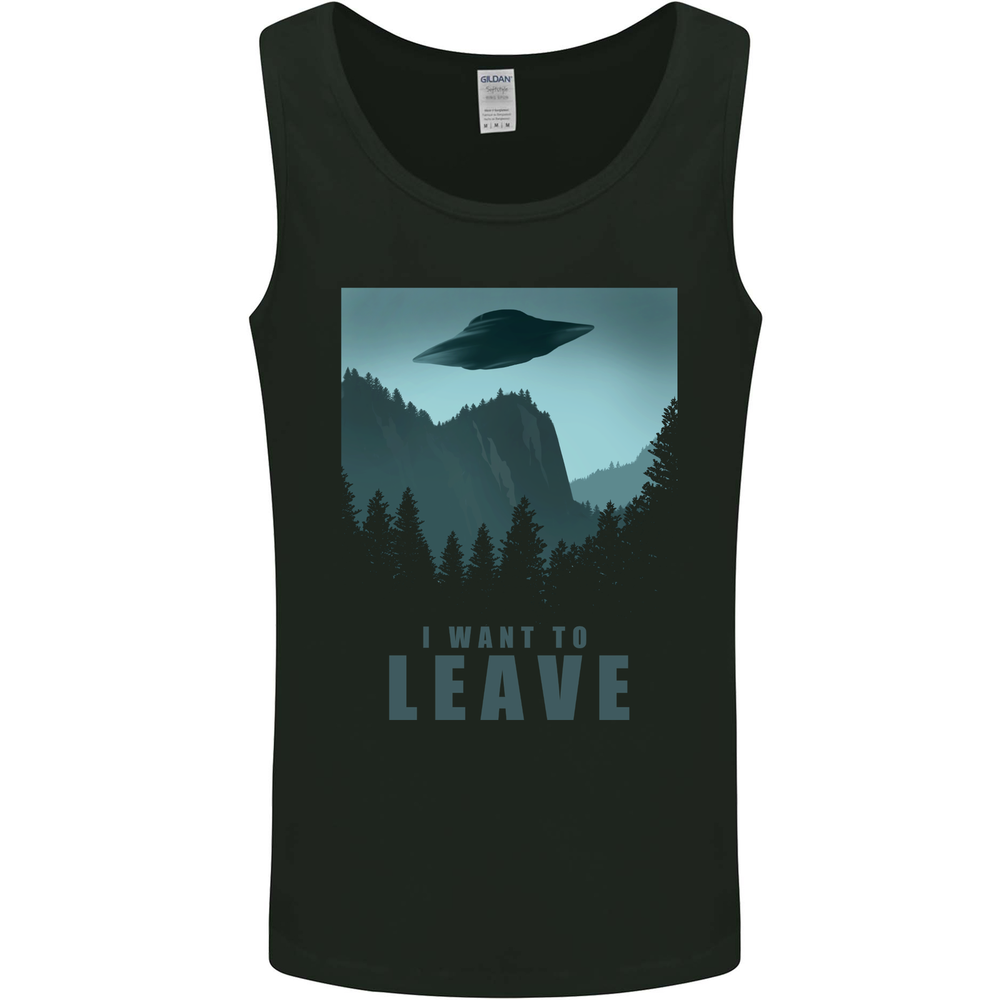 UFO I Want Leave Funny Alien Anti Social Mens Vest Tank Top