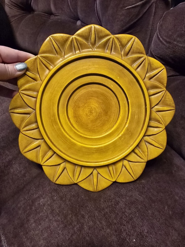Vintage Haeger USA Ceramic Slip Cast Candle Holder Pedestal Cake Stand in Yellow