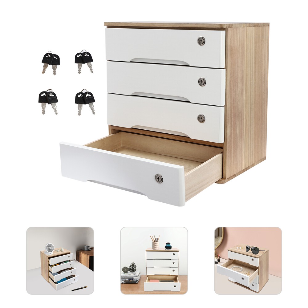 Lockable Wooden Desktop Storage Cabinet & Desk Organizer Box  
