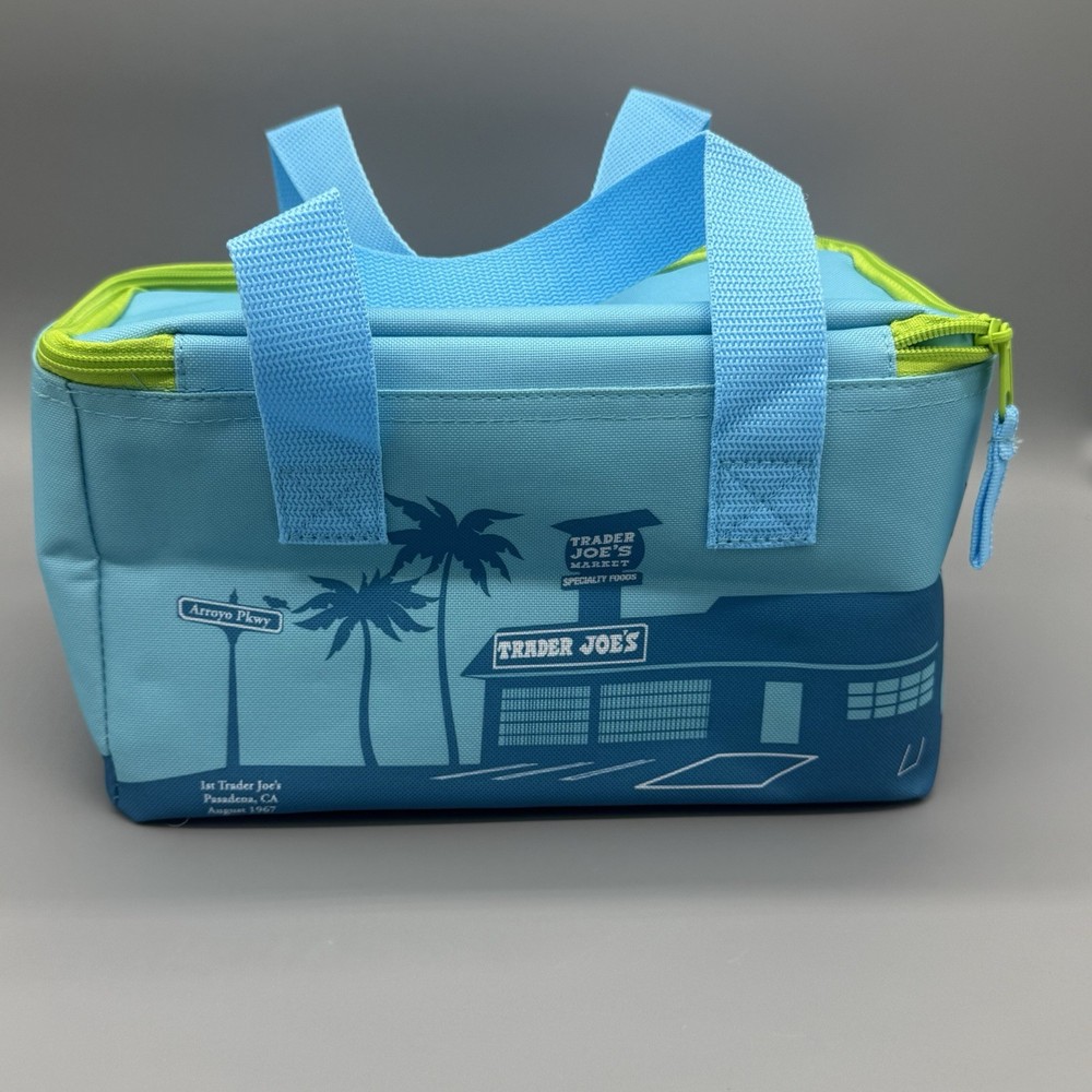 Trader Joes Mini Insulated Lunch Tote 1.5 Gallon Cooler Bag Blue Green Limited Edition