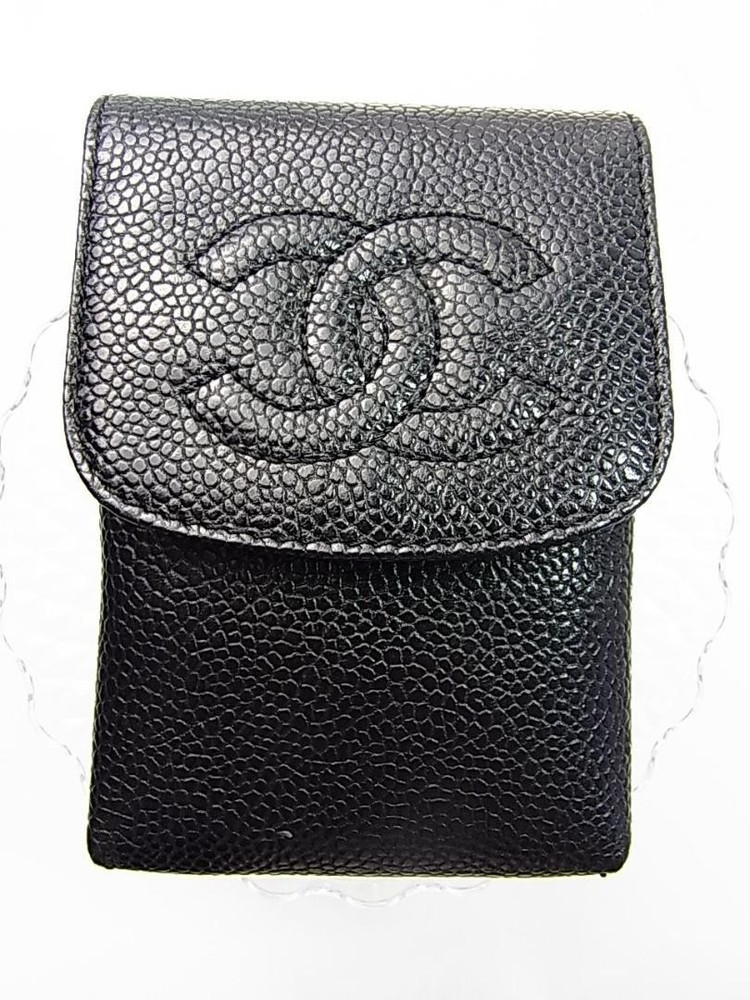Chanel Black Caviar Leather Cigarette Case M7 Serial Italy Pre-Owned