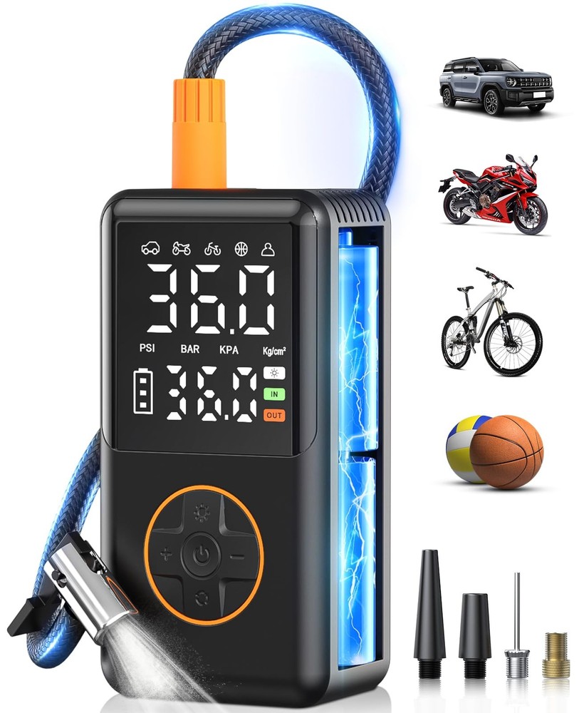 Portable Air Compressor 150 PSI for Car, Bike, Motorcycle Tires  Balls