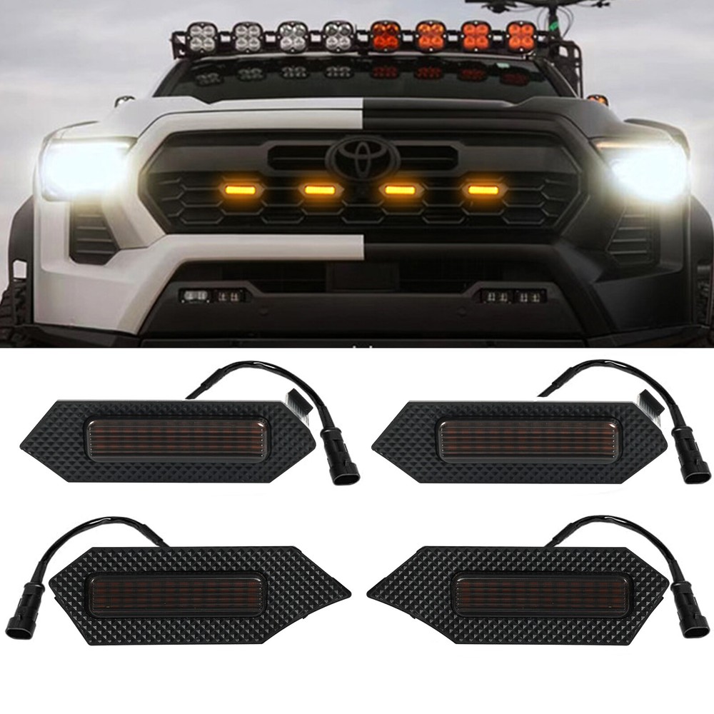 LED Grille Light For Tacoma 2024 2025 TRD Off-Road Black Smoke Shell Amber DRL &