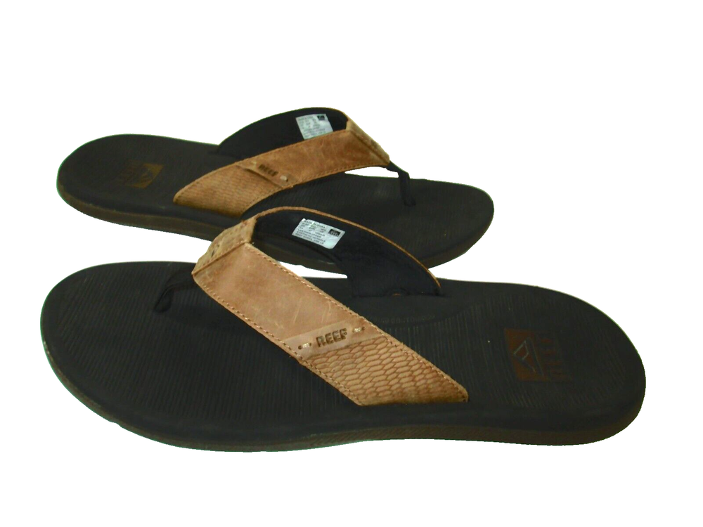 Reef Men’s Santa Ana LE Flip Flops Brown Leather Sz 14 LKN