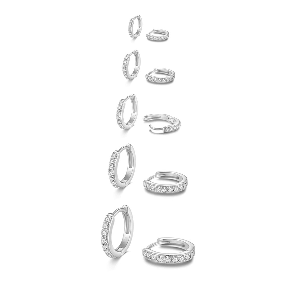 5 Pairs Tiny Huggie Hoop Earrings for Women, Lightweight Mini CZ/Cubic Zircon...