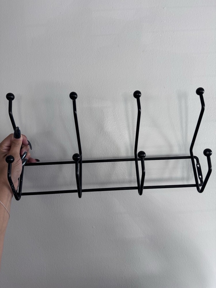 Vintage Black Metal Wall Mount Coat Rack with 8 Hooks MCM Retro Style