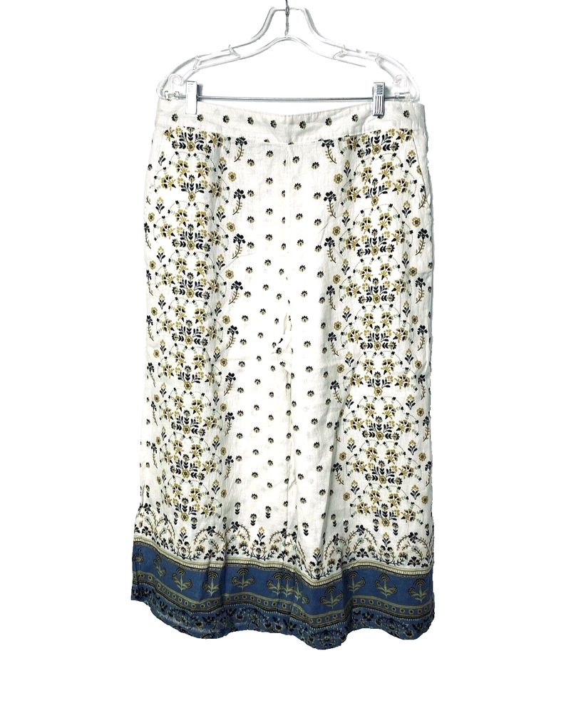 Joie Pants Wide Leg 100% Linen Ivory Floral Pockets Bohemian Beach Ankle Cropped