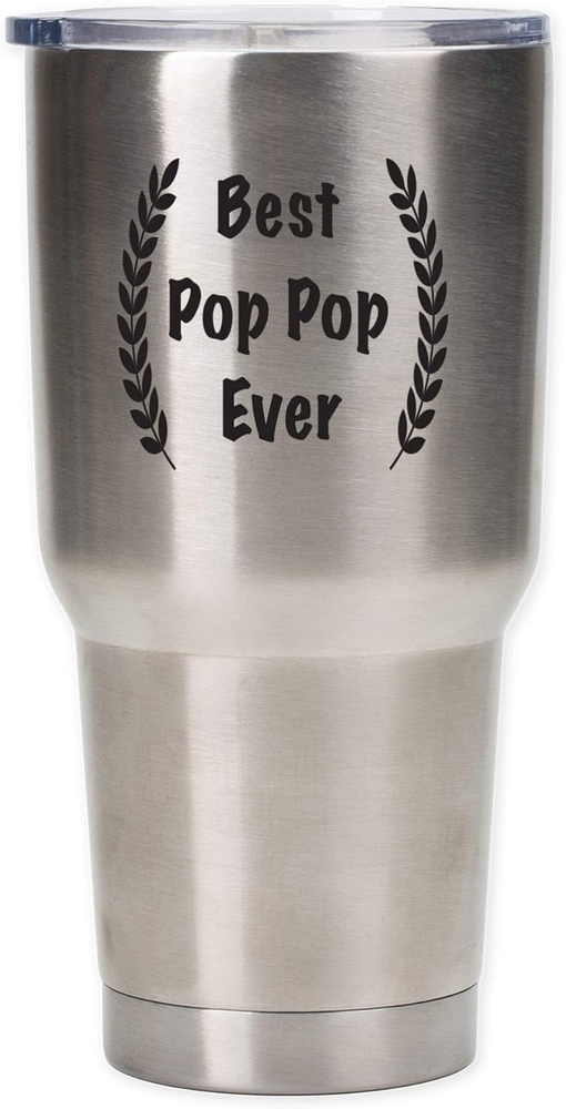 Best Pop Pop Silver Tone 30 Ounces Stainless Steel Travel Tumbler Mug with Lid