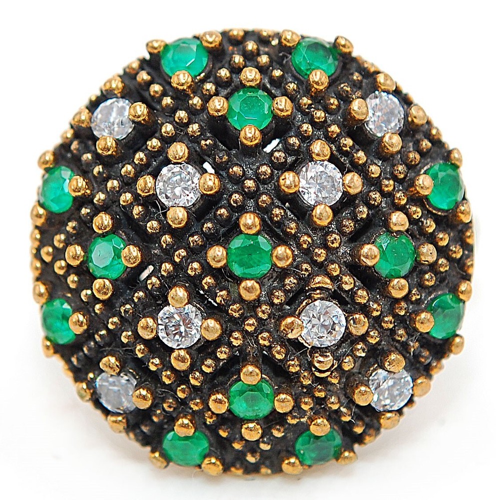 Sterling Silver Ottoman Empire Inspired 3CT Emerald Ring Size 7 HB3-5