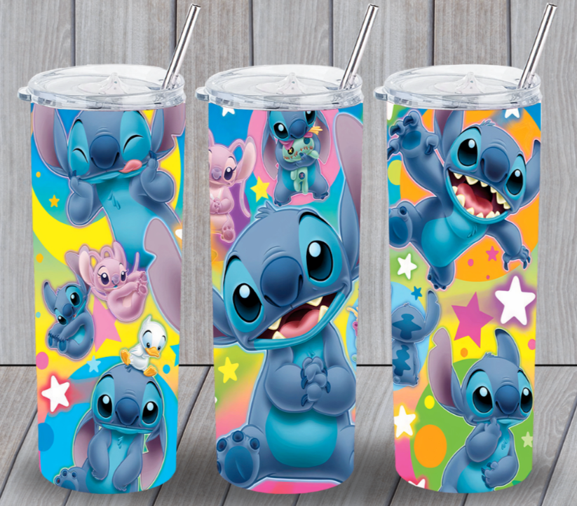 Stitch #2 Multicolor 20oz Insulated Tumbler With Lid Clear Straw New