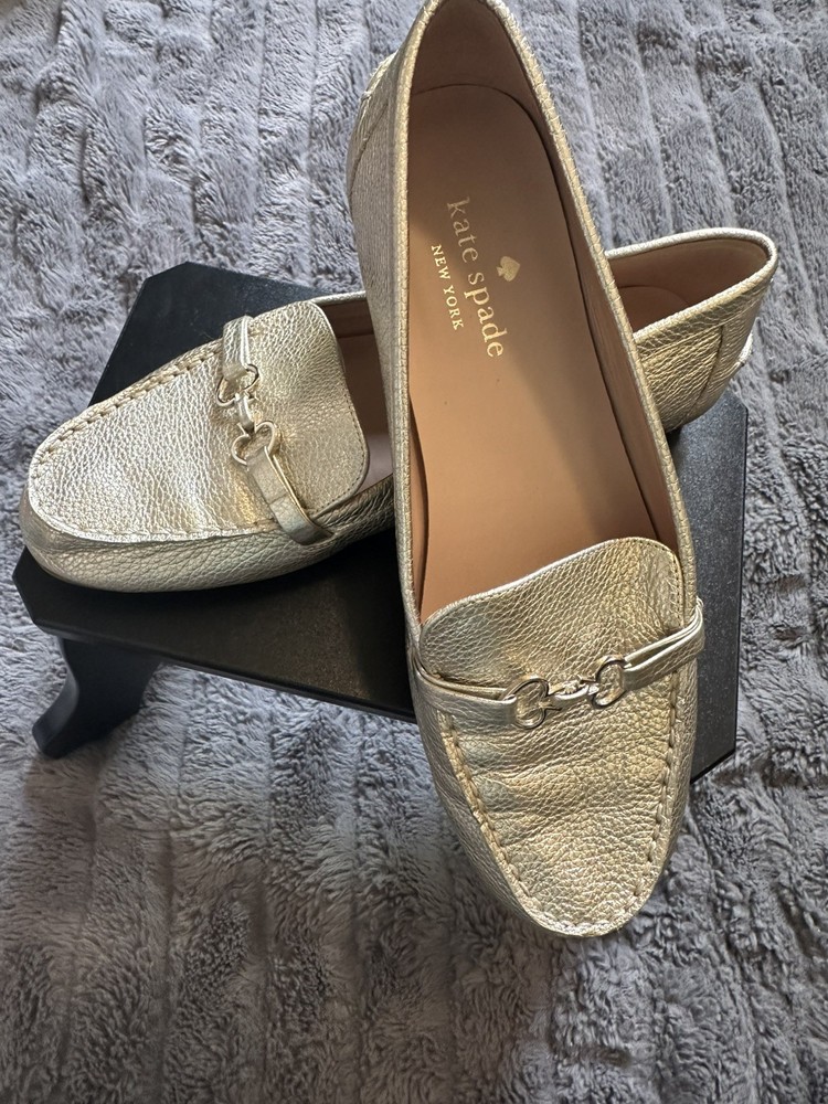 Kate Spade Women’s Pebble Leather Sporty Loafer Flats Slip On Size 8.5 Gold
