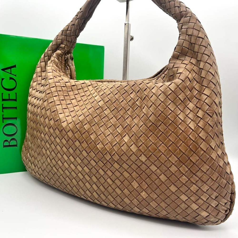 Bottega Veneta Hobo One Shoulder Bag Brown Intrecciato Used Excellent Authentic