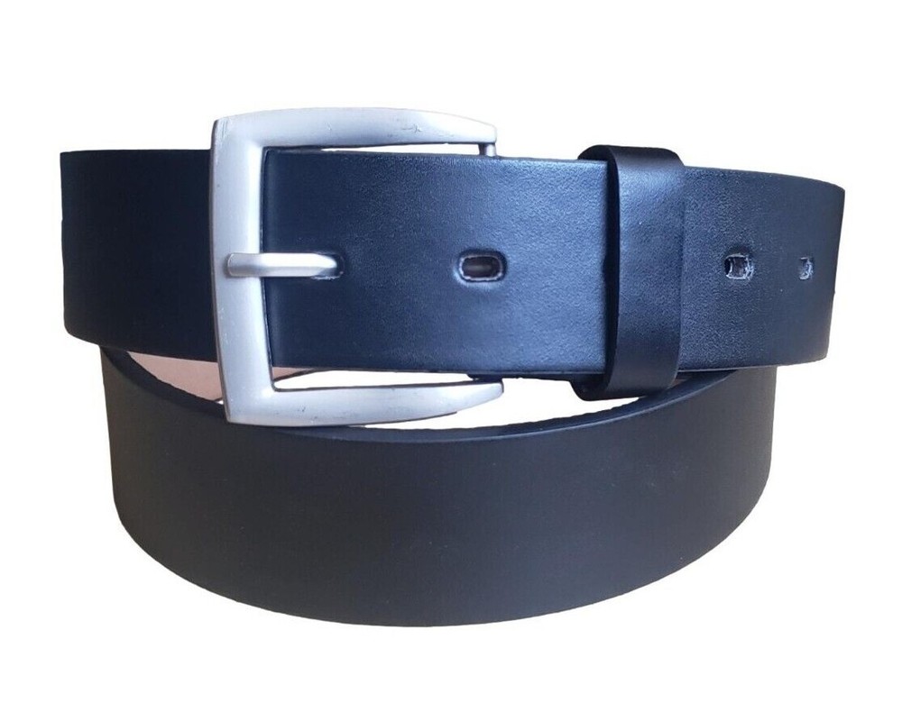 Mens Genuine Leather Casual Black Belt With Screw On Removeable Buckle