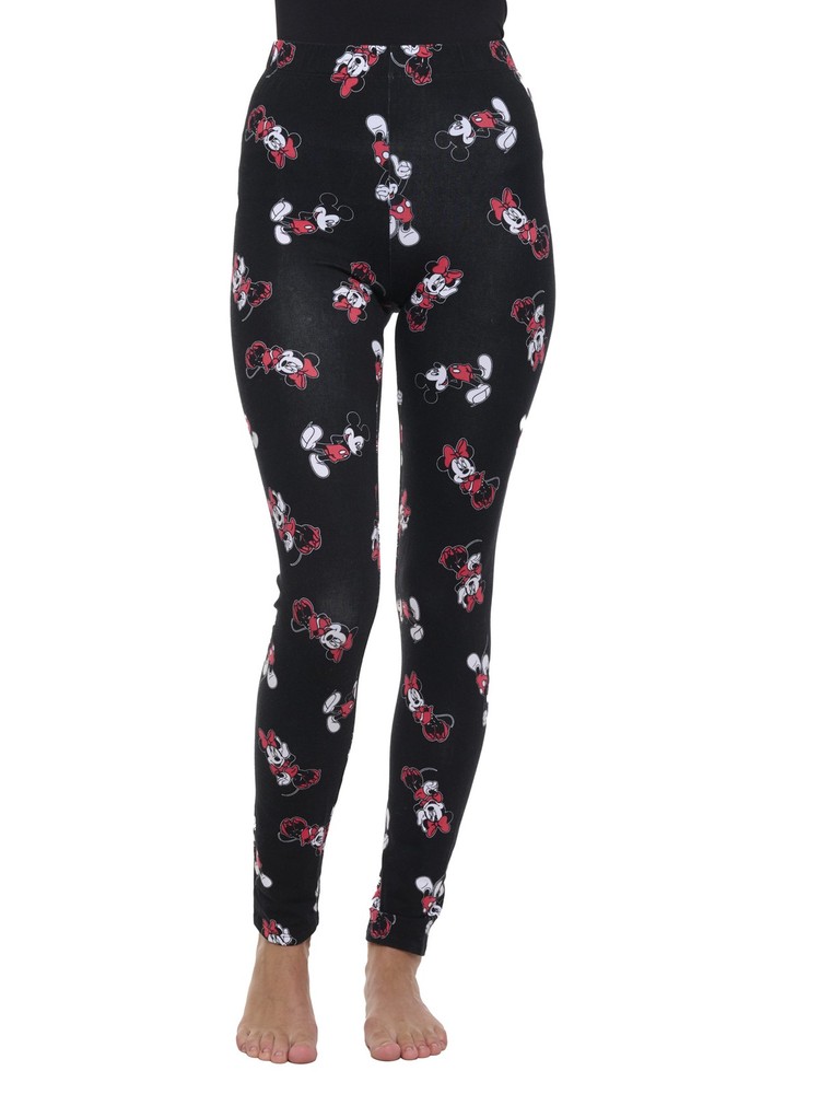 Disney Women's Mickey & Minnie Mouse Leggings All-Over Print Stretch Black