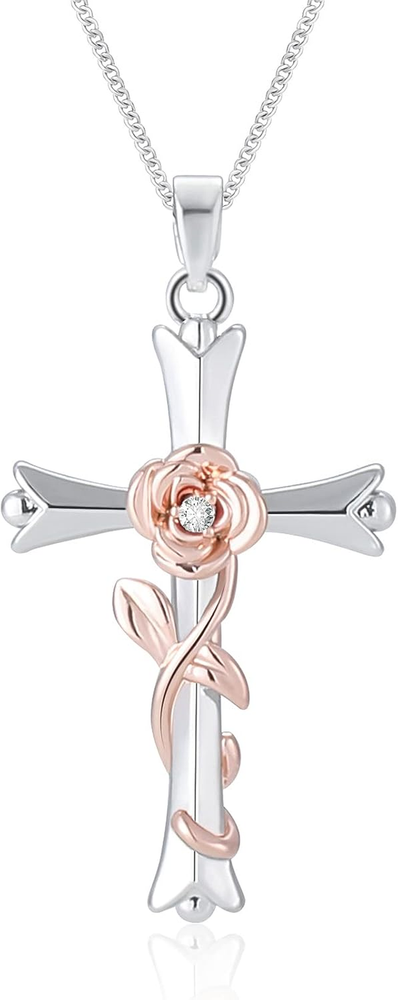 Silver Birthstone Cross Pendant Necklace for Women - Faith Jewelry Gift