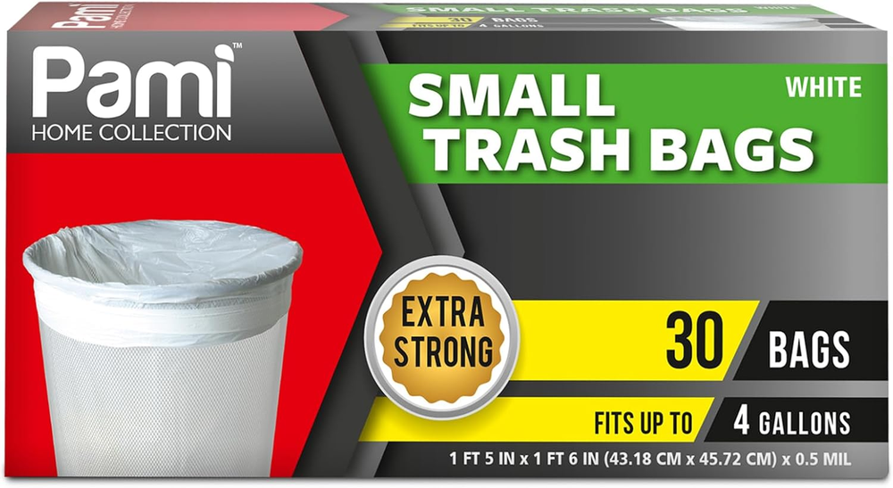 Small 4-Gallon Trash White 30 Bags - Strong Multipurpose Plastic Wastebasket - U