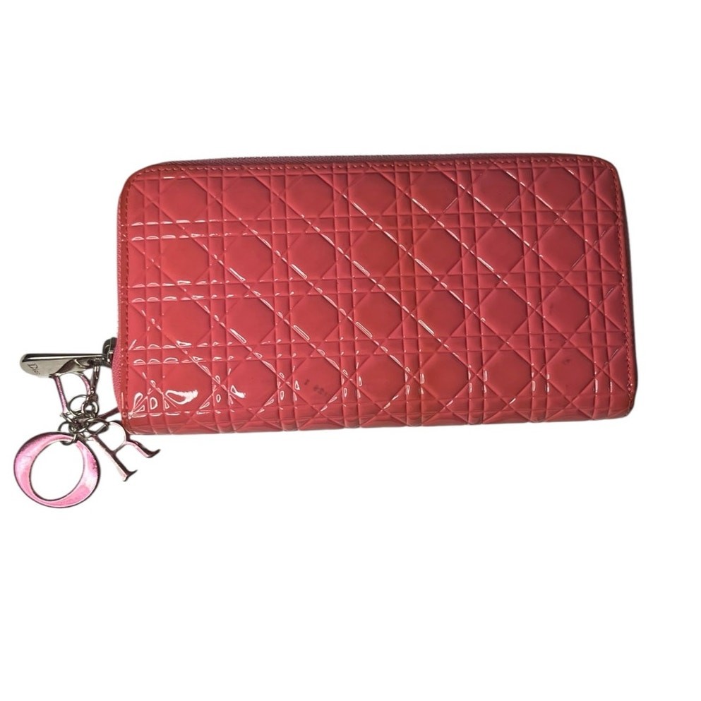 Dior Pink Patent Leather Cannage Quilted Zip Wallet 2016