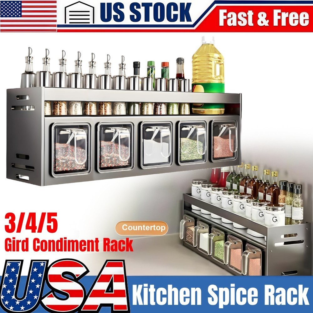 Aluminum Wall-Mounted Shelf for Kitchen Spice Storage Space-Saving Rack