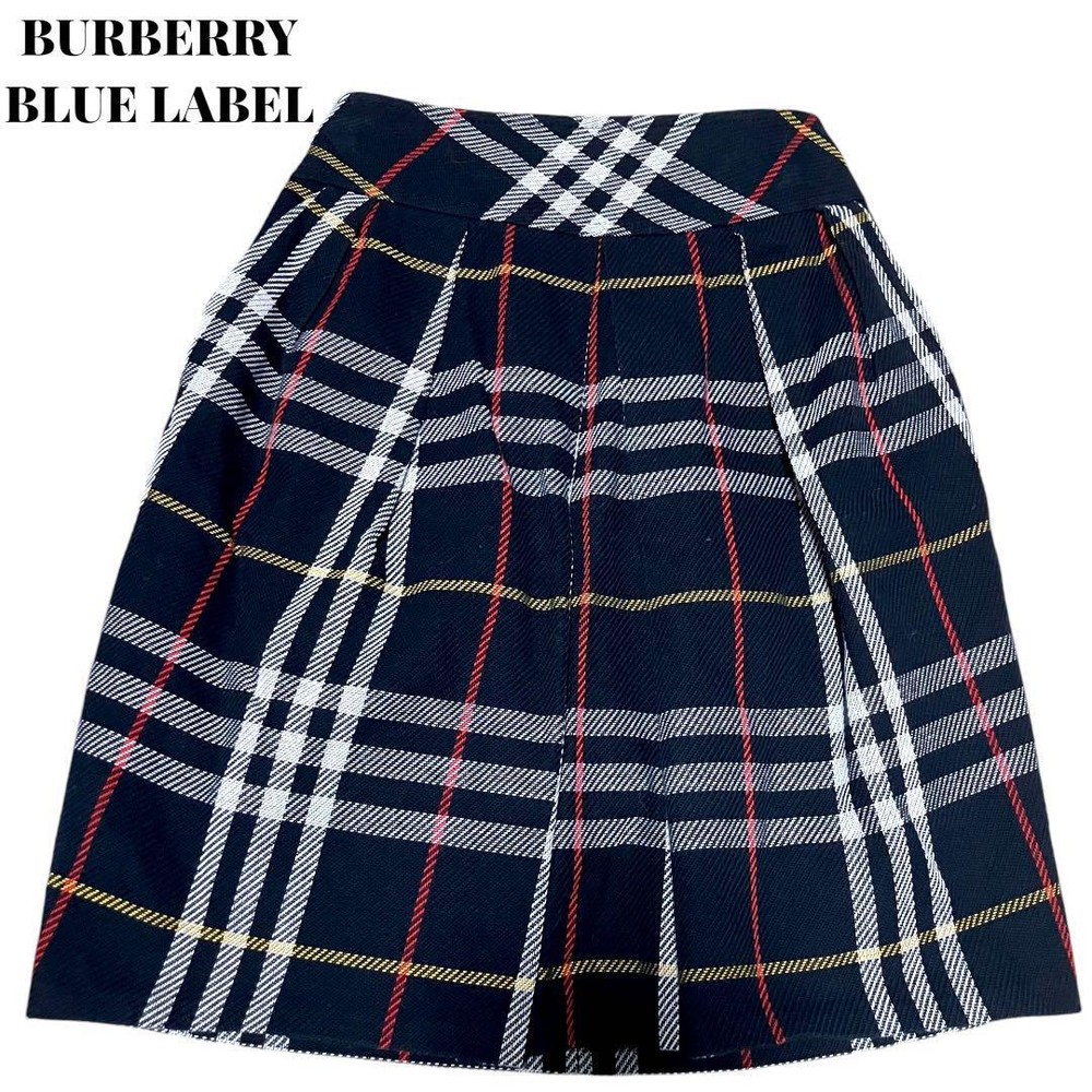 Burberry Blue Label Box Pleated Skirt Nova Check Navy