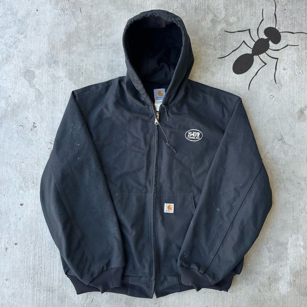 Vintage Y2K black Carhartt active hoodie work jacket