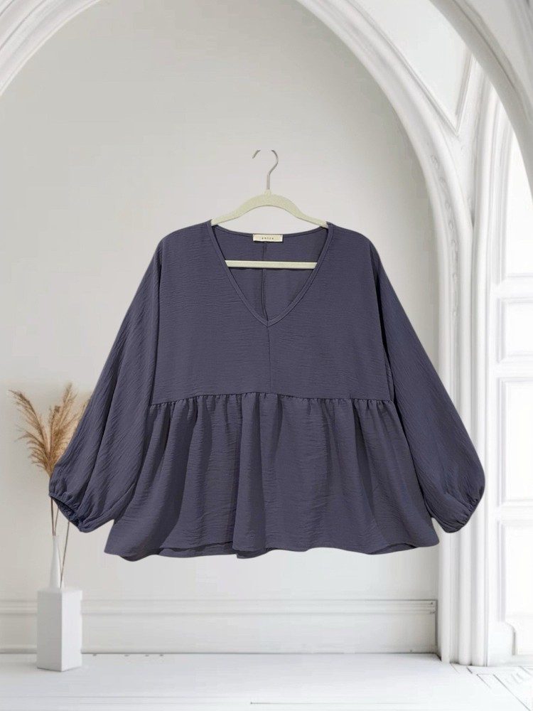 Entro  Balloon Sleeve Peplum Babydoll Top Women’s Size Small Relaxed Boho Chic