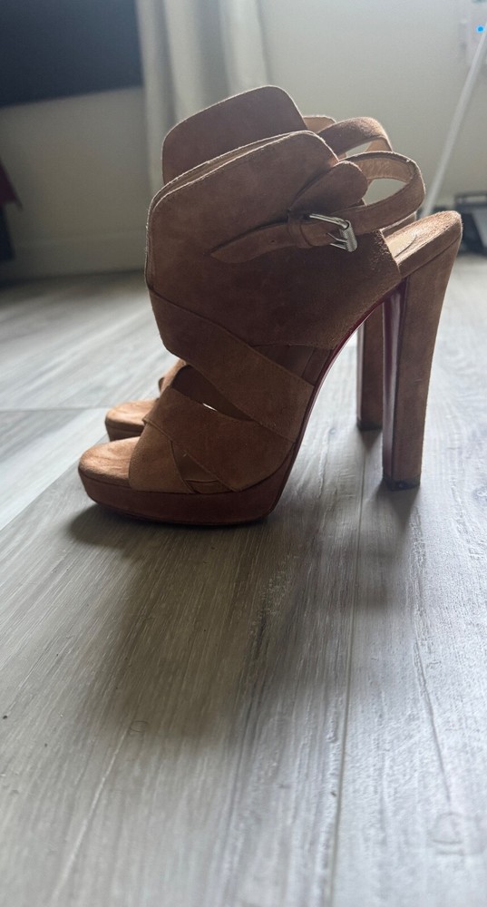 Christian Louboutin - Tan Suede Heel - Apron Lili 120 Pumps - NEW