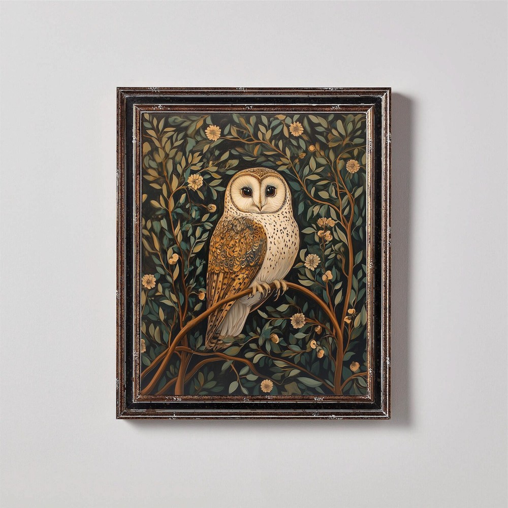 Fall Decor Owl Oil Painting Moody Bird Neutral Wall Art Cottage Core Decor Art