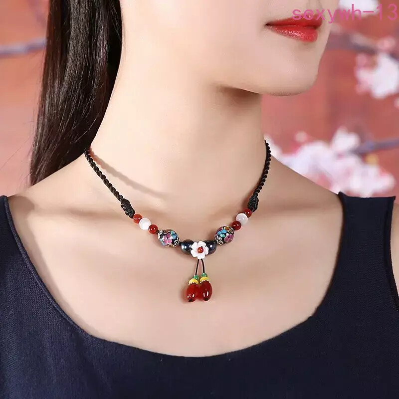 Ethnic Agate Short Clavicle Chain Retro Jade Pendant Necklace