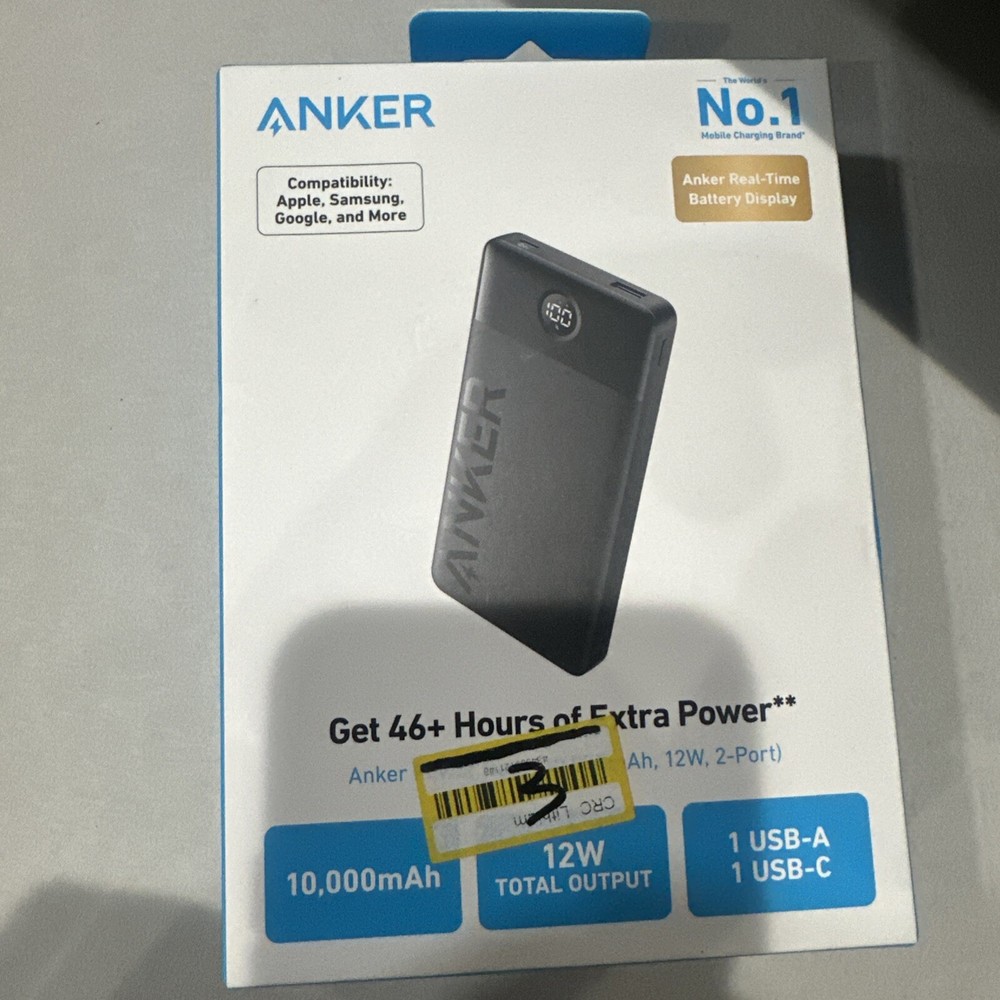 Anker 10000mAh Power Bank with 12W Fast Charging USB & USB-C for Phones Headphones Black
