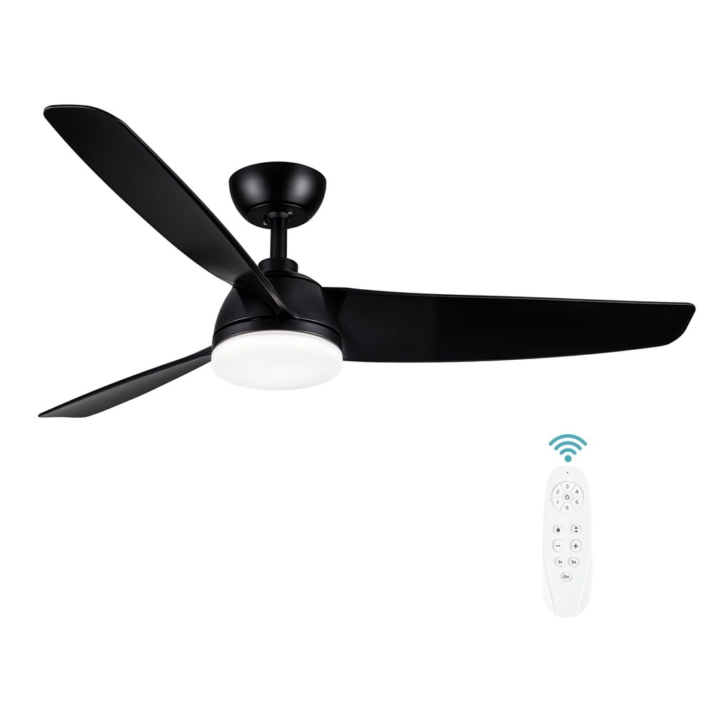 52 Inch Black Ceiling Fan with Lights, Remote, and 3 Blades for Modern Homes