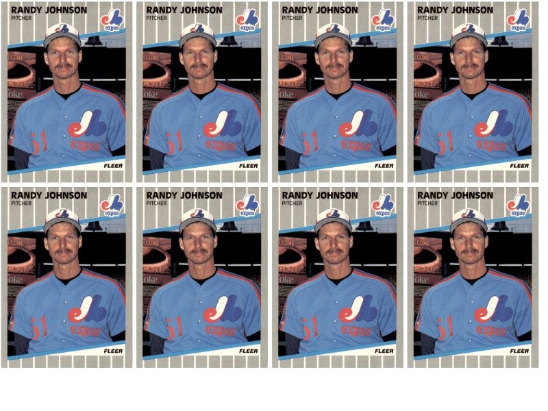 (8) 1989 Fleer #381 Randy Johnson RC Montreal Expos Card Lot