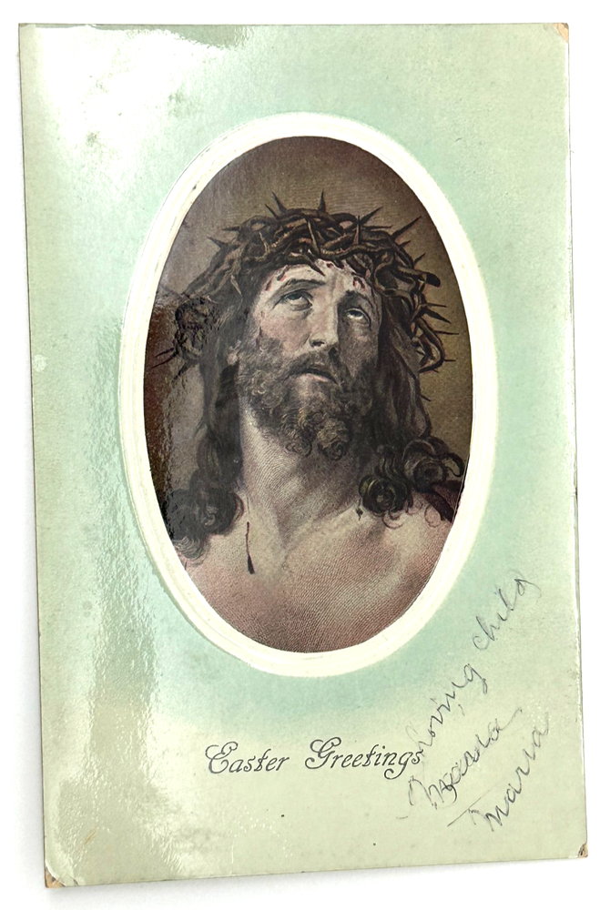 Antique Easter Greetings Jesus Crown of Thorns German Embossed Postcard 1910
