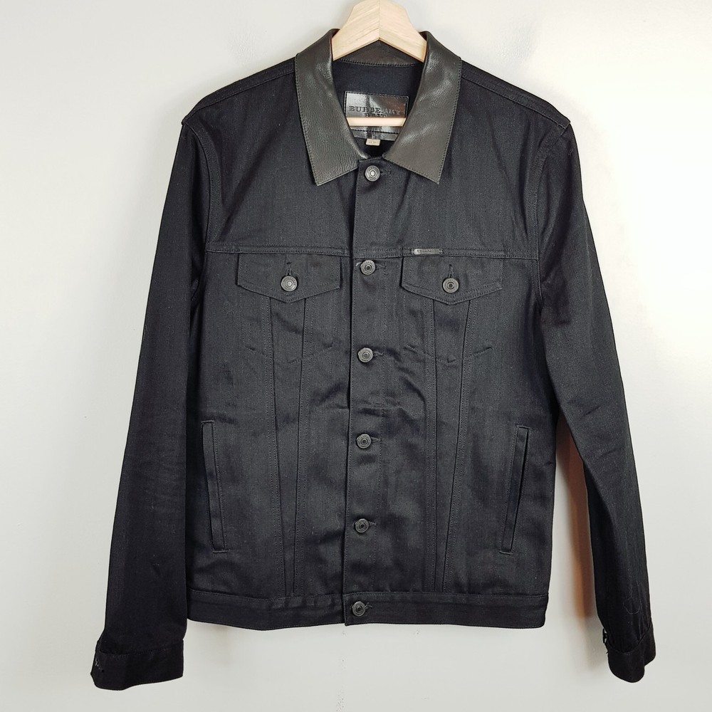 BURBERRY Brit Mens Size M Skipper Trim Fit Denim Jacket With Leather Collar