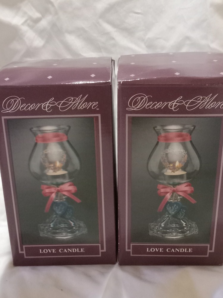 Vintage House of Lloyd 4 Love Candle Holders Heart Pedestal Glass NIB