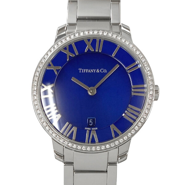 Used Tiffany Atlas 2 Hand Watch 34876193 Quartz Stainless Steel Diamond Beze