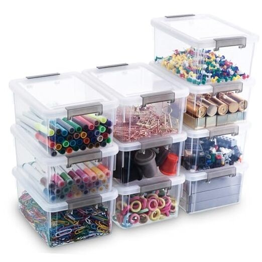 Citylife 1.3 QT 10-Pack Small Stackable Plastic Storage Bins Container Set